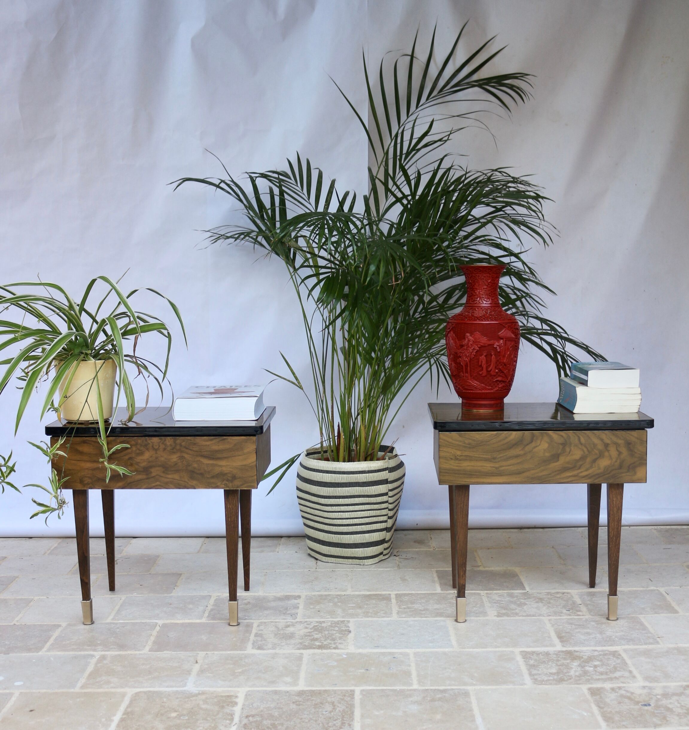 Pair of bedside table varnished wood 60s