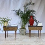 Pair of bedside table varnished wood 60s