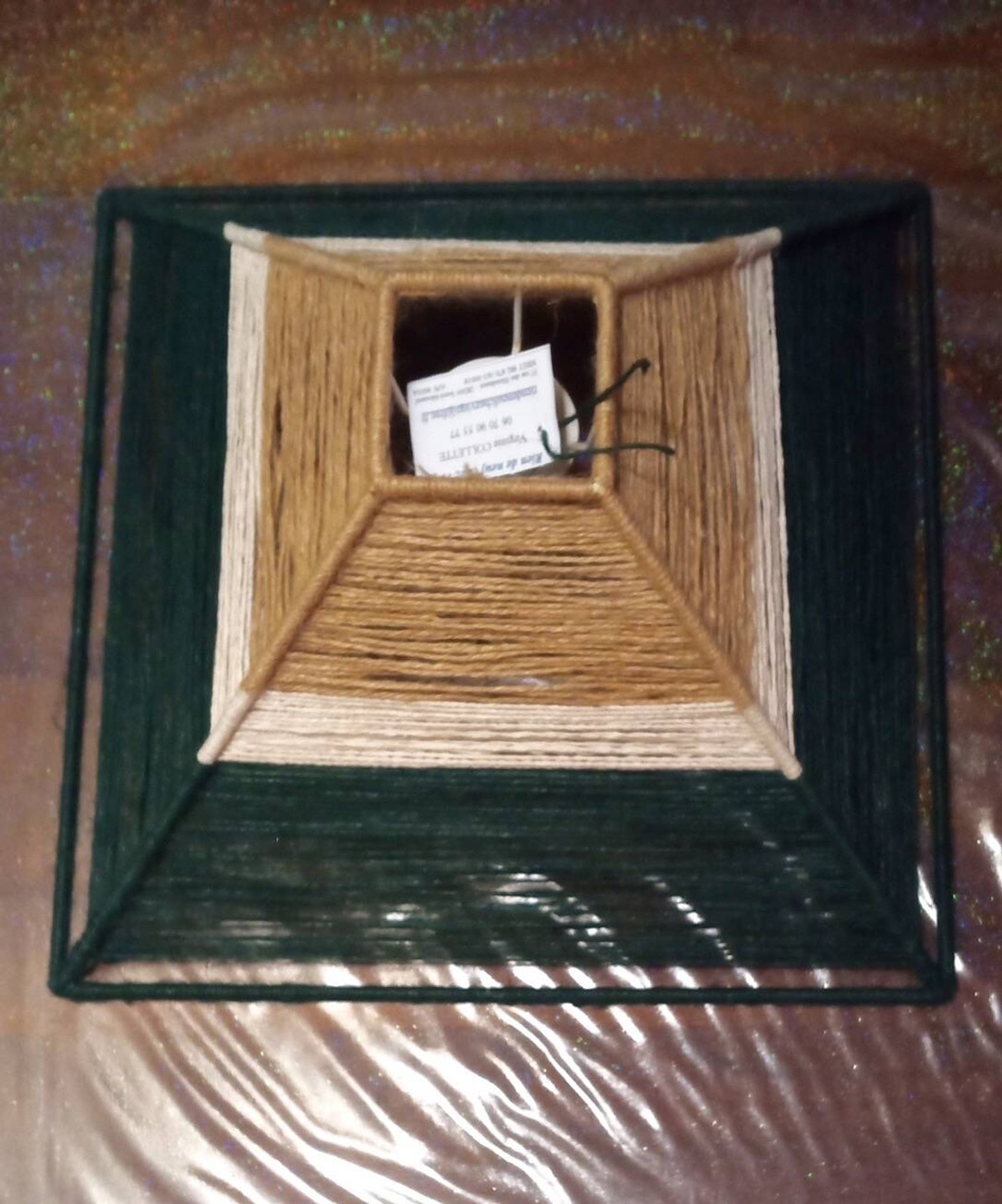 Abat-jour carré en fil de jute bistre beige et vert