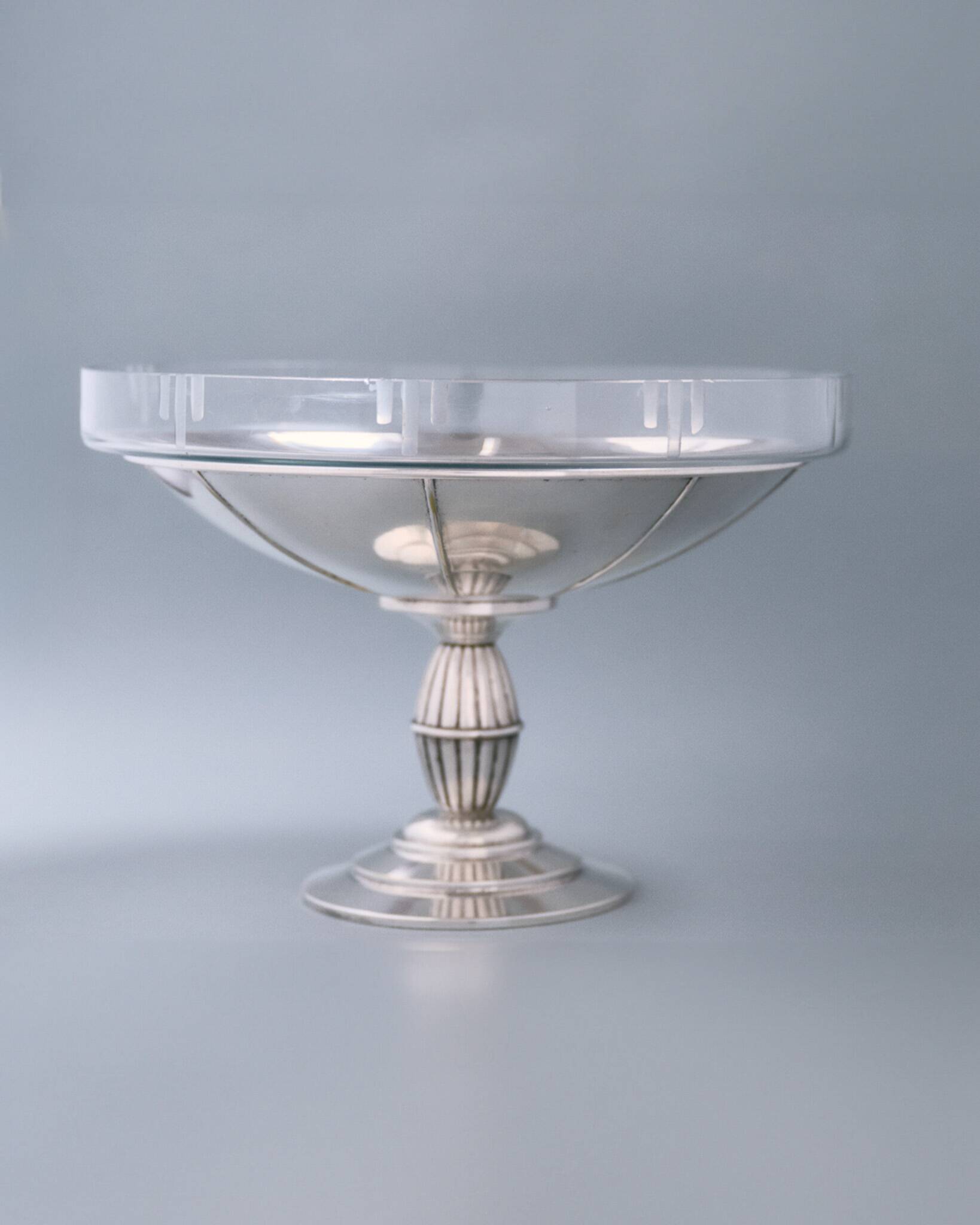 Coupe à fruits art déco en métal et verre, 1930s