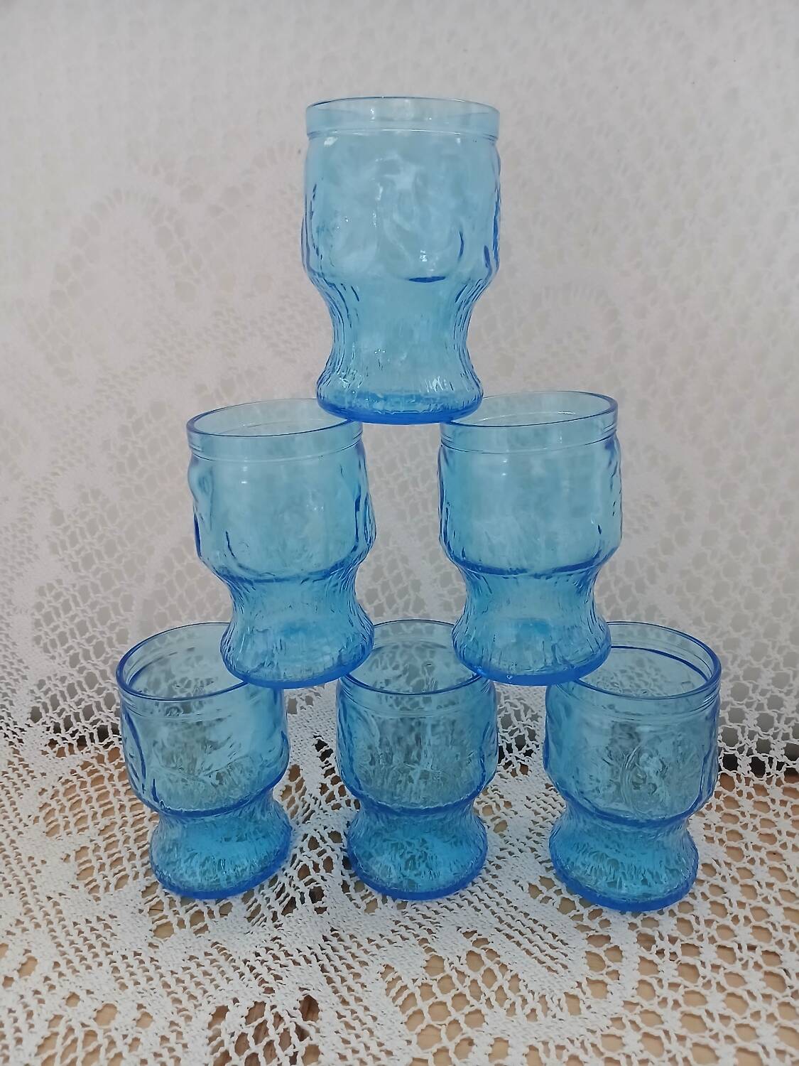 6 antique blue glass glasses