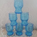 6 antique blue glass glasses