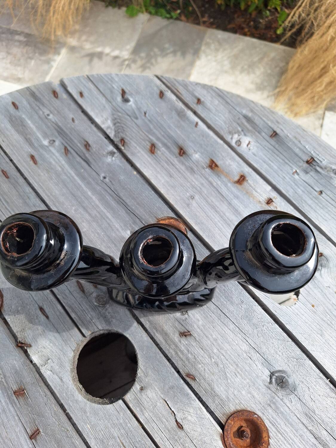 Iridescent black ceramic candle holder