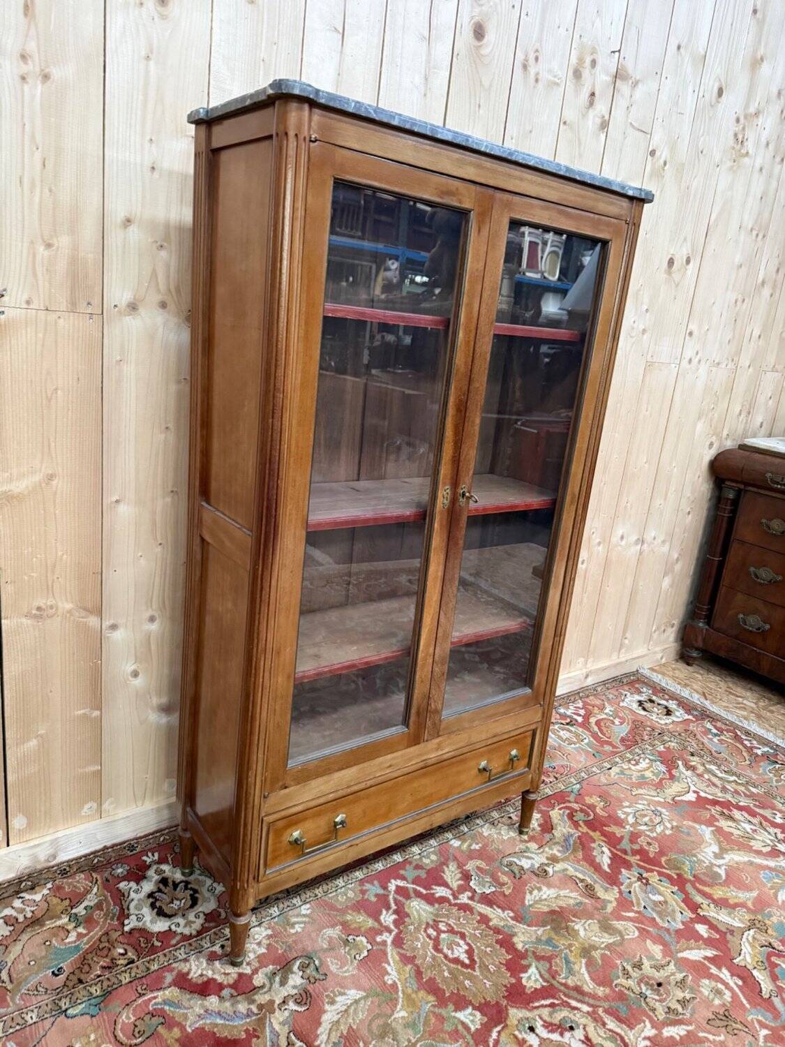 Louis XVI display cabinet in mahogany and marble