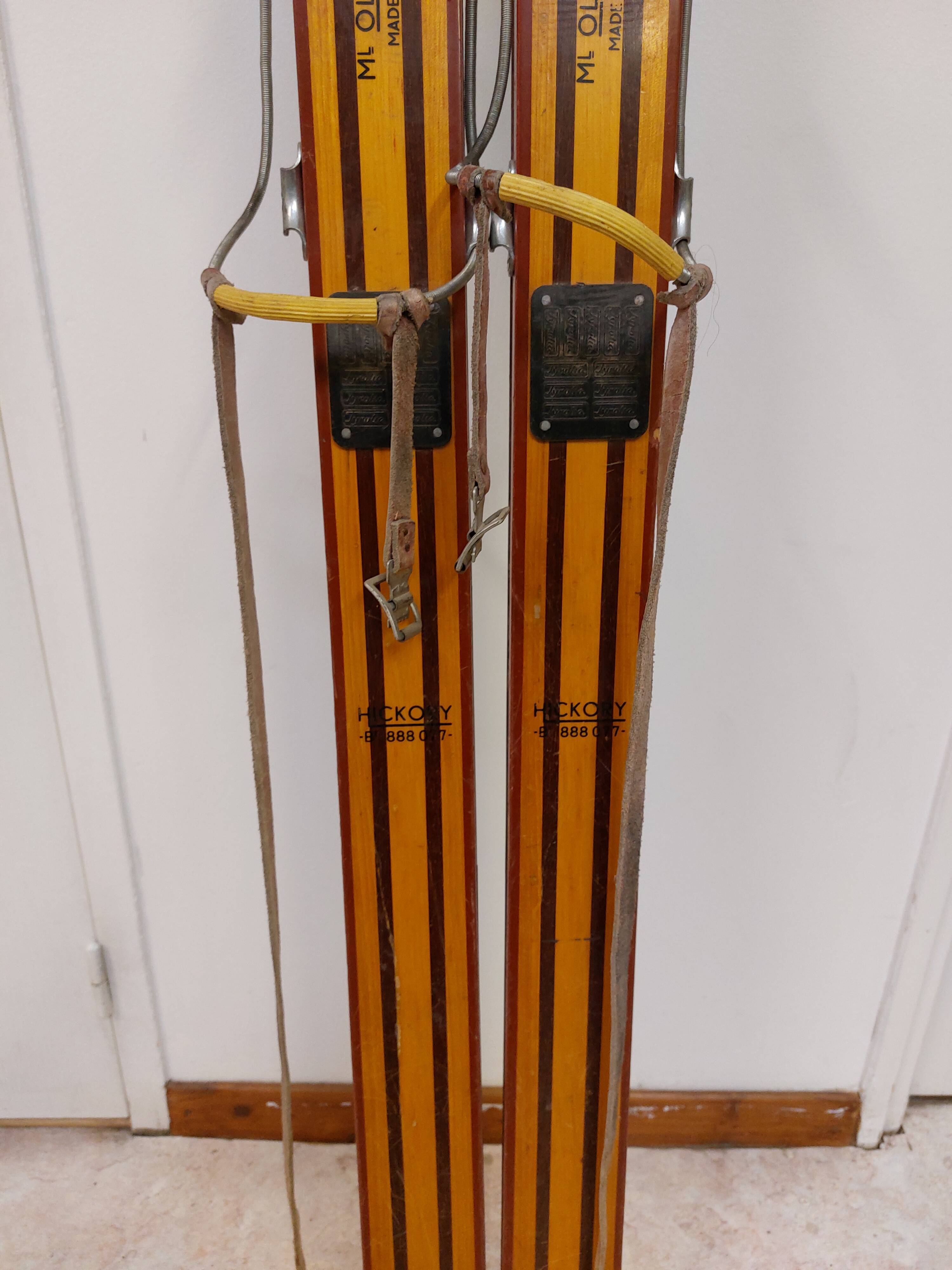 Vintage wooden skis Rossignol Hickory Olympic model 204 cm