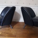 Cocktail armchair blued black leather 50/60