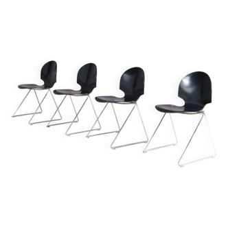 1980s set of four stacking chairs by Lawrence Minsker for Fritz Hansen, Denmark