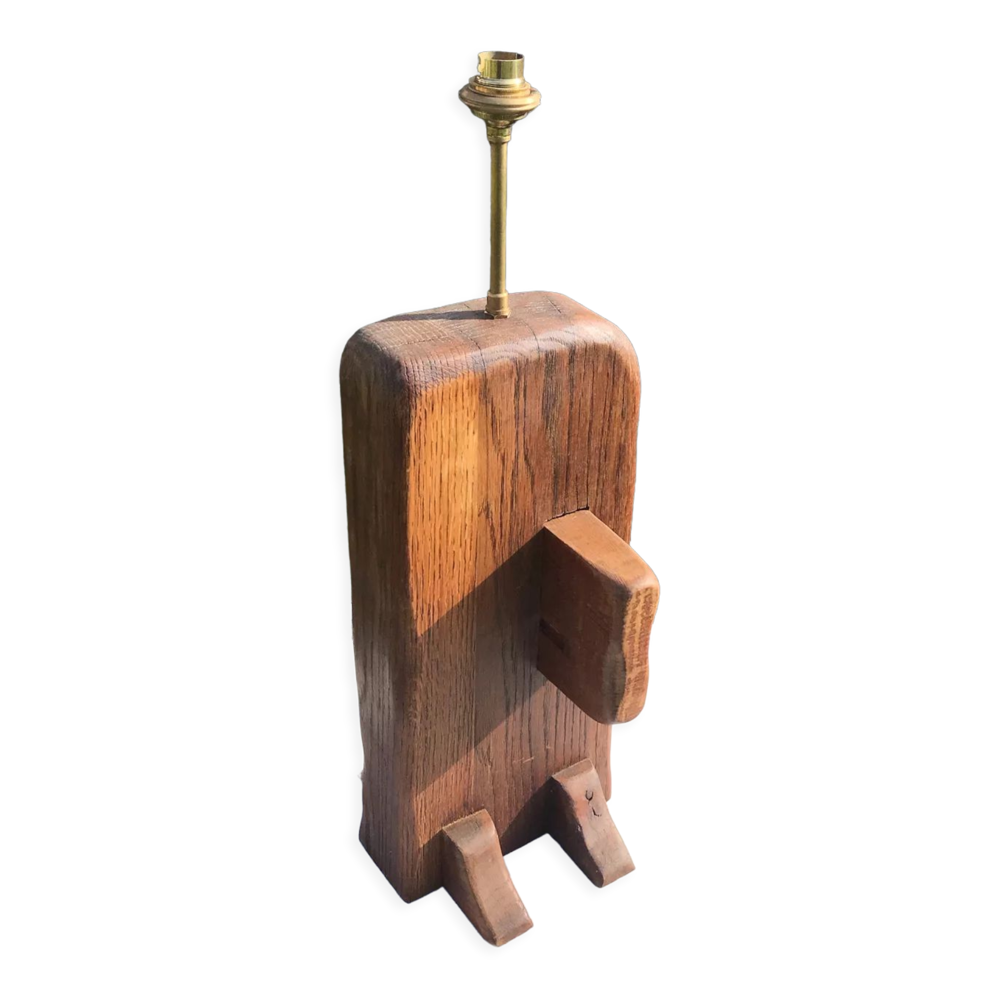 Brutalist lamp in vintage oak 1970