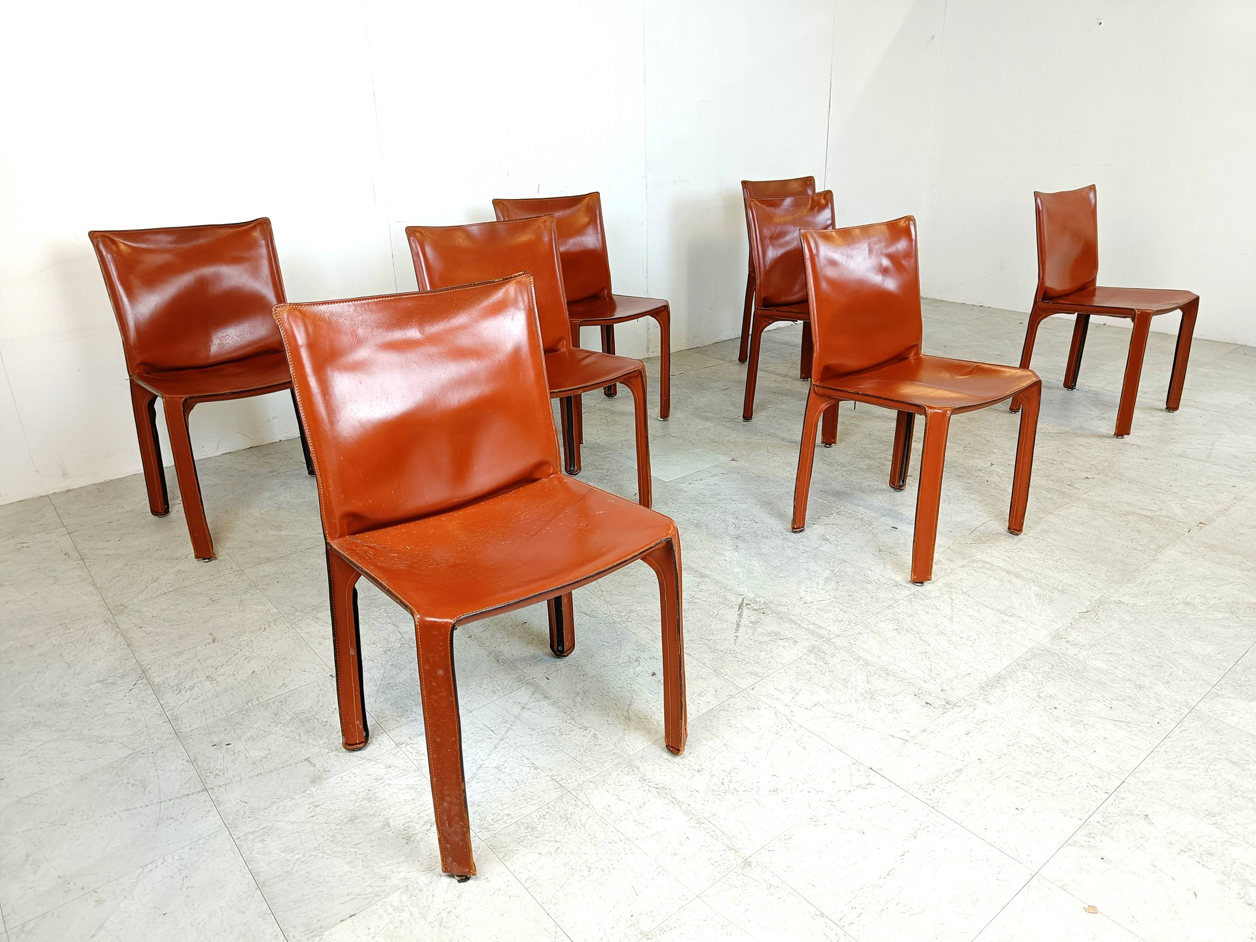 Red leather dining chairs Italy, 1970s - set of 8
