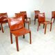 Red leather dining chairs Italy, 1970s - set of 8