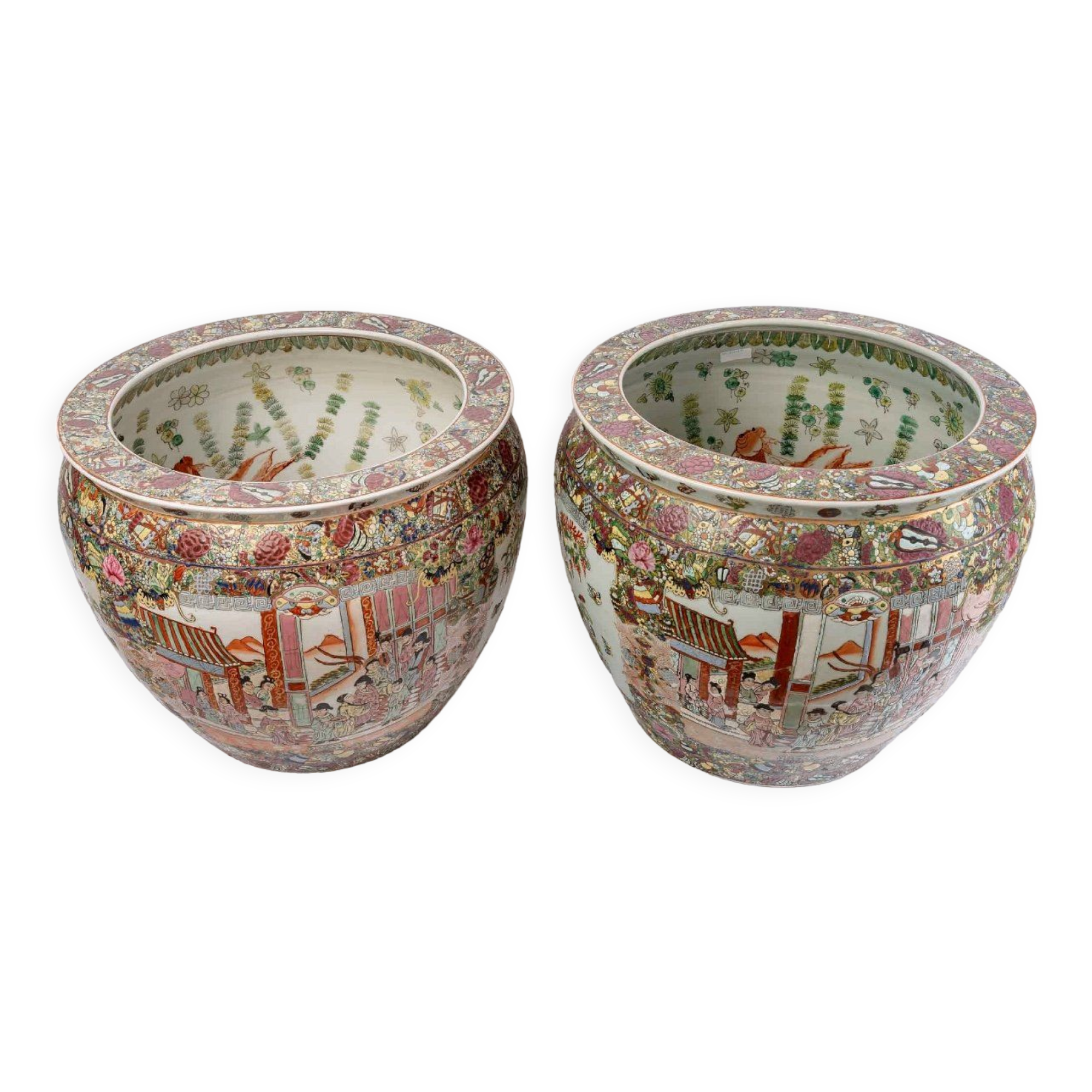 Pair fish aquarium - chinese porcelain - cloisonné enamel - canton - epoch: xxth century