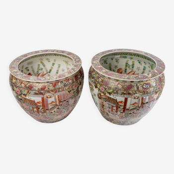 Pair fish aquarium - chinese porcelain - cloisonné enamel - canton - epoch: xxth century