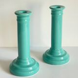 Paire bougeoirs céramique bleue océan vintage