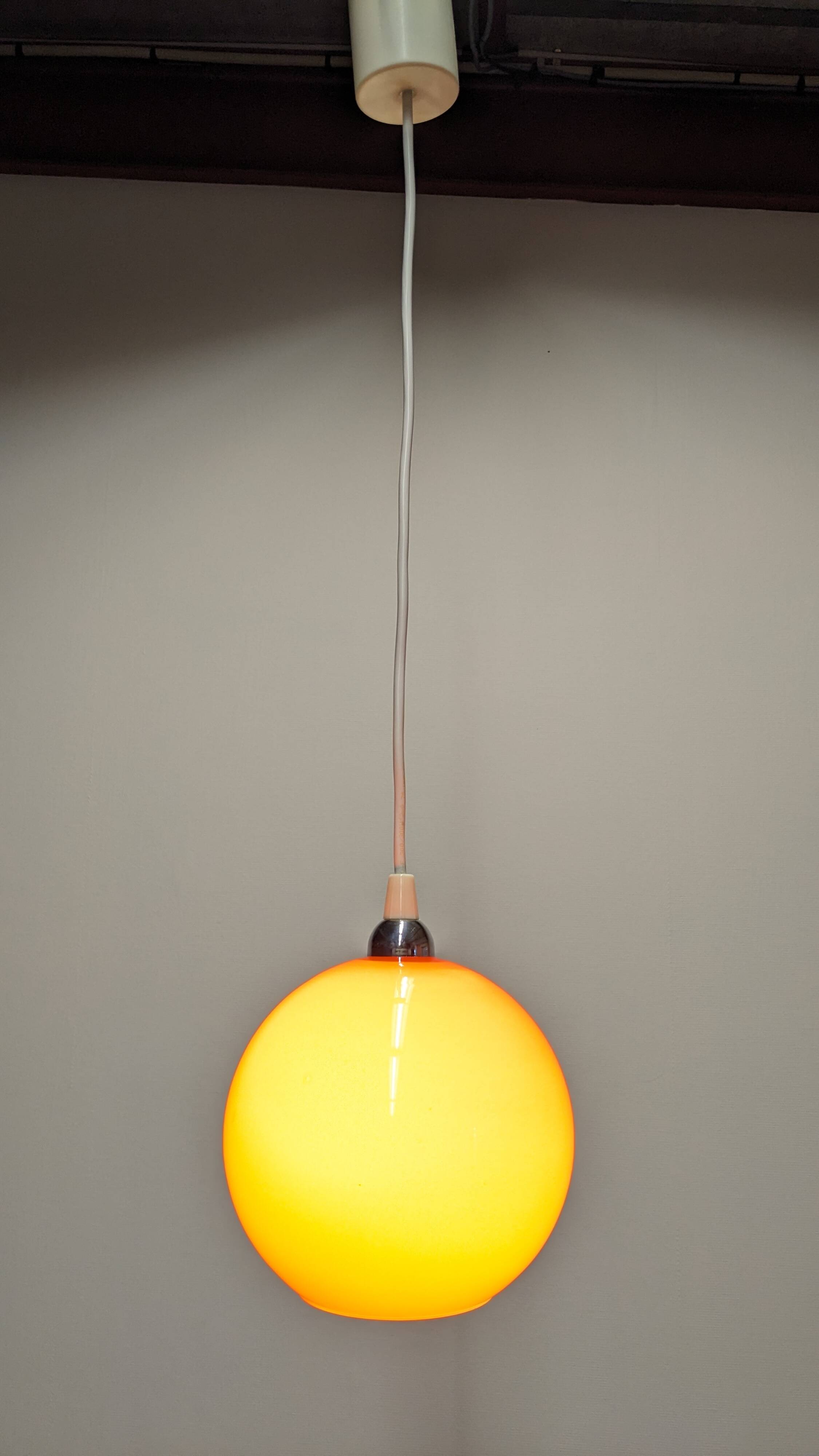 Orange opaline ball pendant light, 1960s-70s