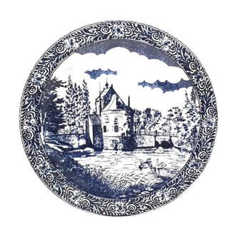 Large decorative plate decorations blue landscape diameter 40 cm