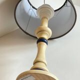 Beige and Blue Turned Wood LAMP