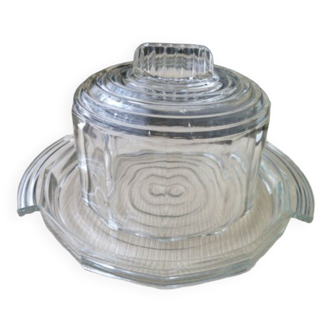 Antique cheese bell on its molded pressed glass tray