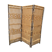 Paravent vintage macramé et perles de bois