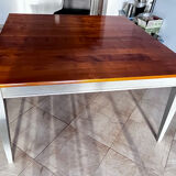 Table 140x140 dessus merisier  et pieds chêne gris