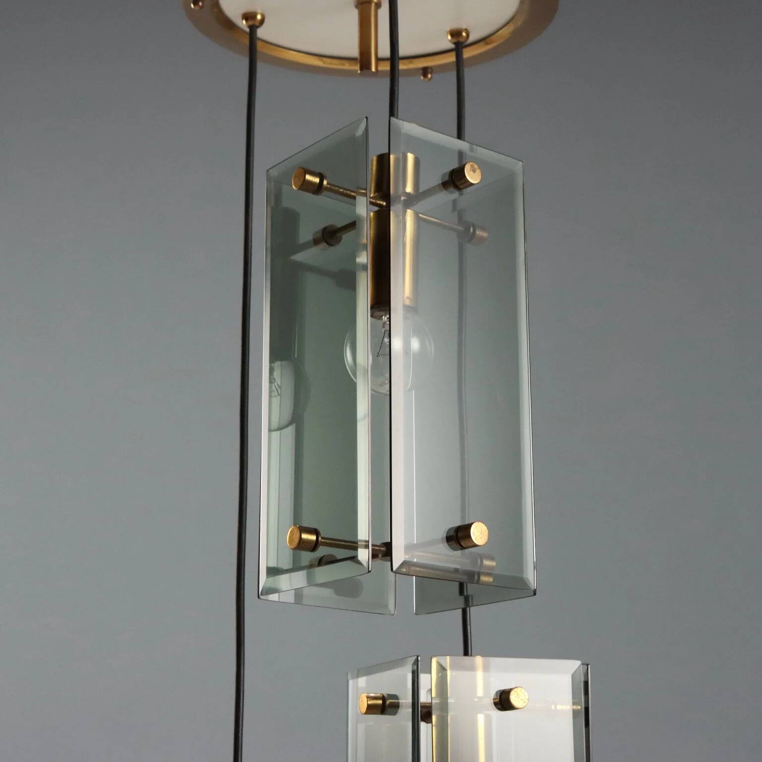 1960s brass and smoked glass ceiling light