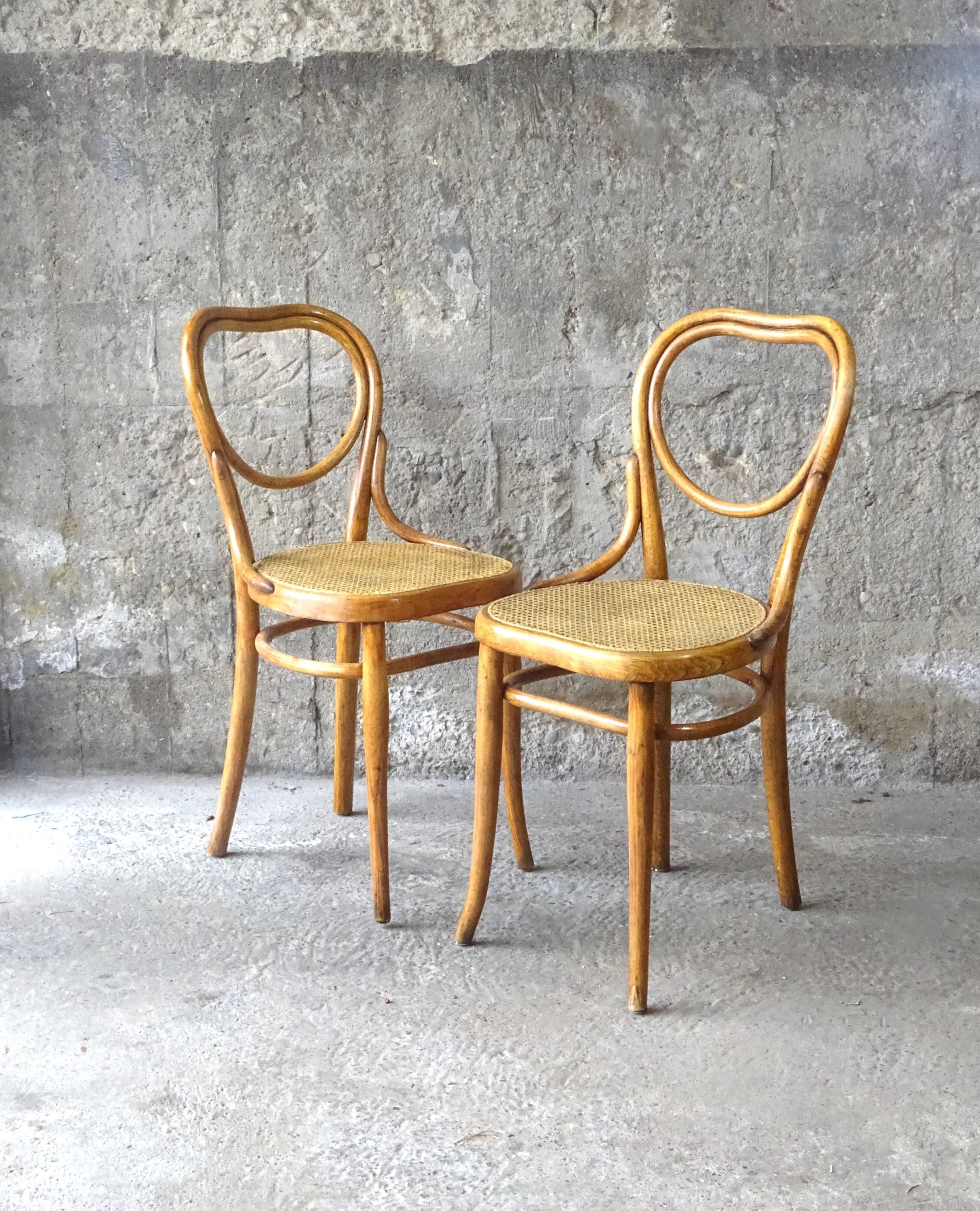 Lot of 2 chairs canne bistro heart Thonet no.28 circa 1890