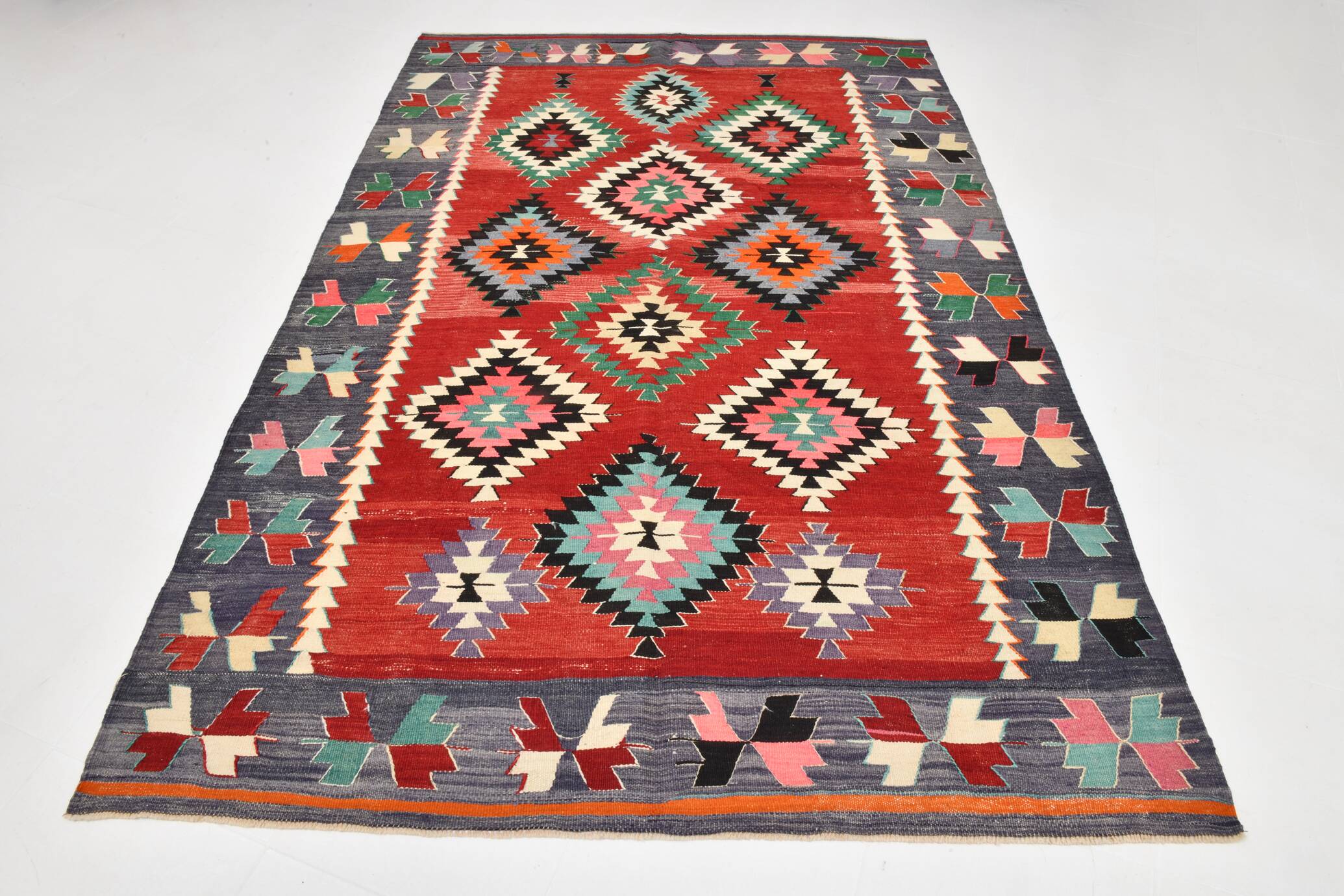 6x9 Red & Grey Orientel Large Kilim Rug, Vintage Wool Kilim Rug, 170x267Cm