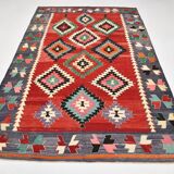 6x9 Red & Grey Orientel Large Kilim Rug, Vintage Wool Kilim Rug, 170x267Cm