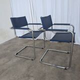 Set of 2 Vintage Mart Stam Style S34 Chair: Blue Leather, Bauhaus Design