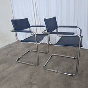 Set of 2 Vintage Mart Stam Style S34 Chair: Blue Leather, Bauhaus Design