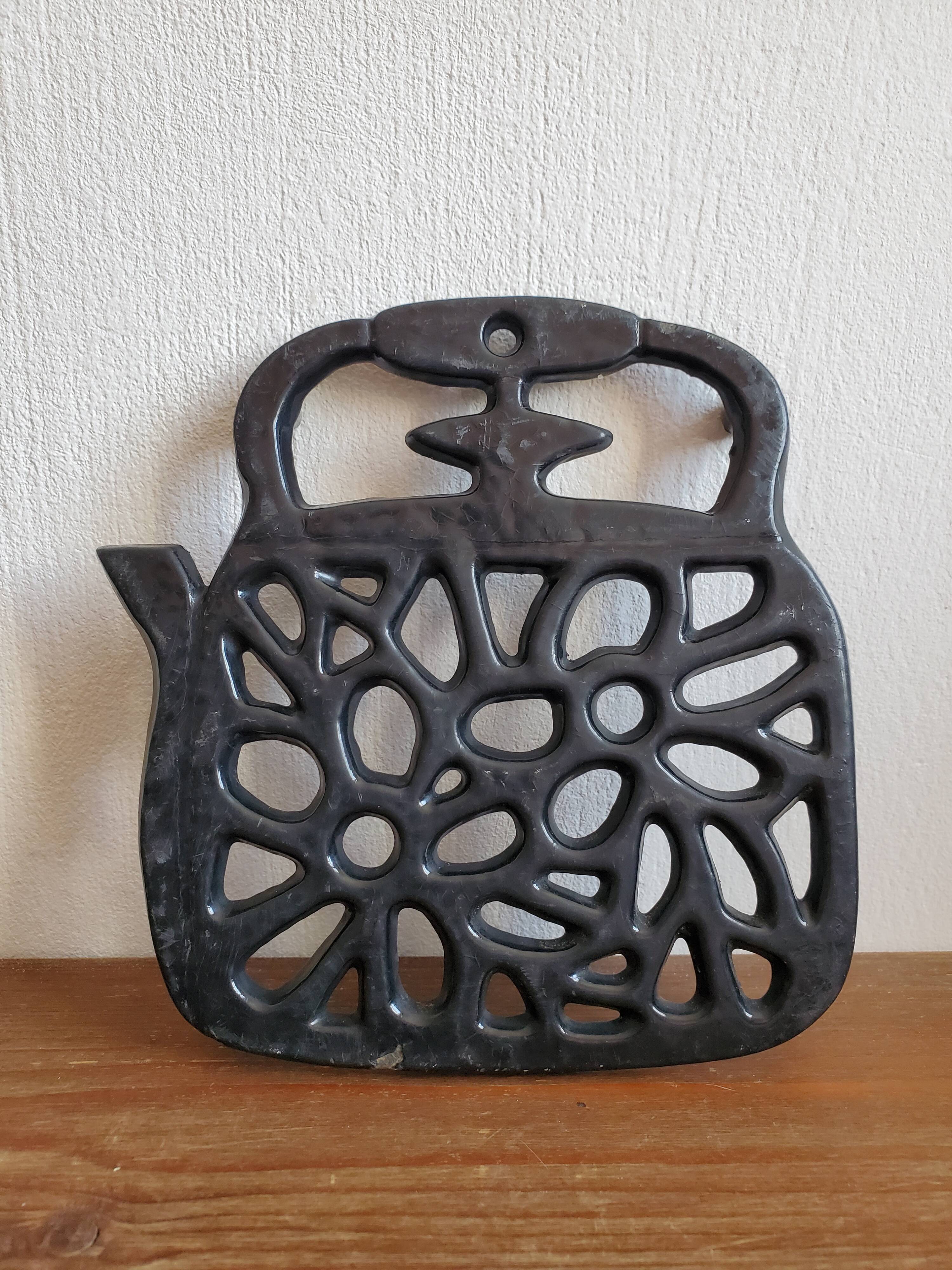 Enamelled cast iron trifle in the shape of a kettle, teapot