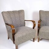 Set Of Two Armchairs In Floral Fabric & Dark Polished Wood, Danish Design From 1960s