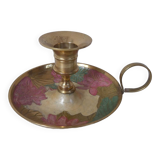 Vintage enameled brass hand candle holder