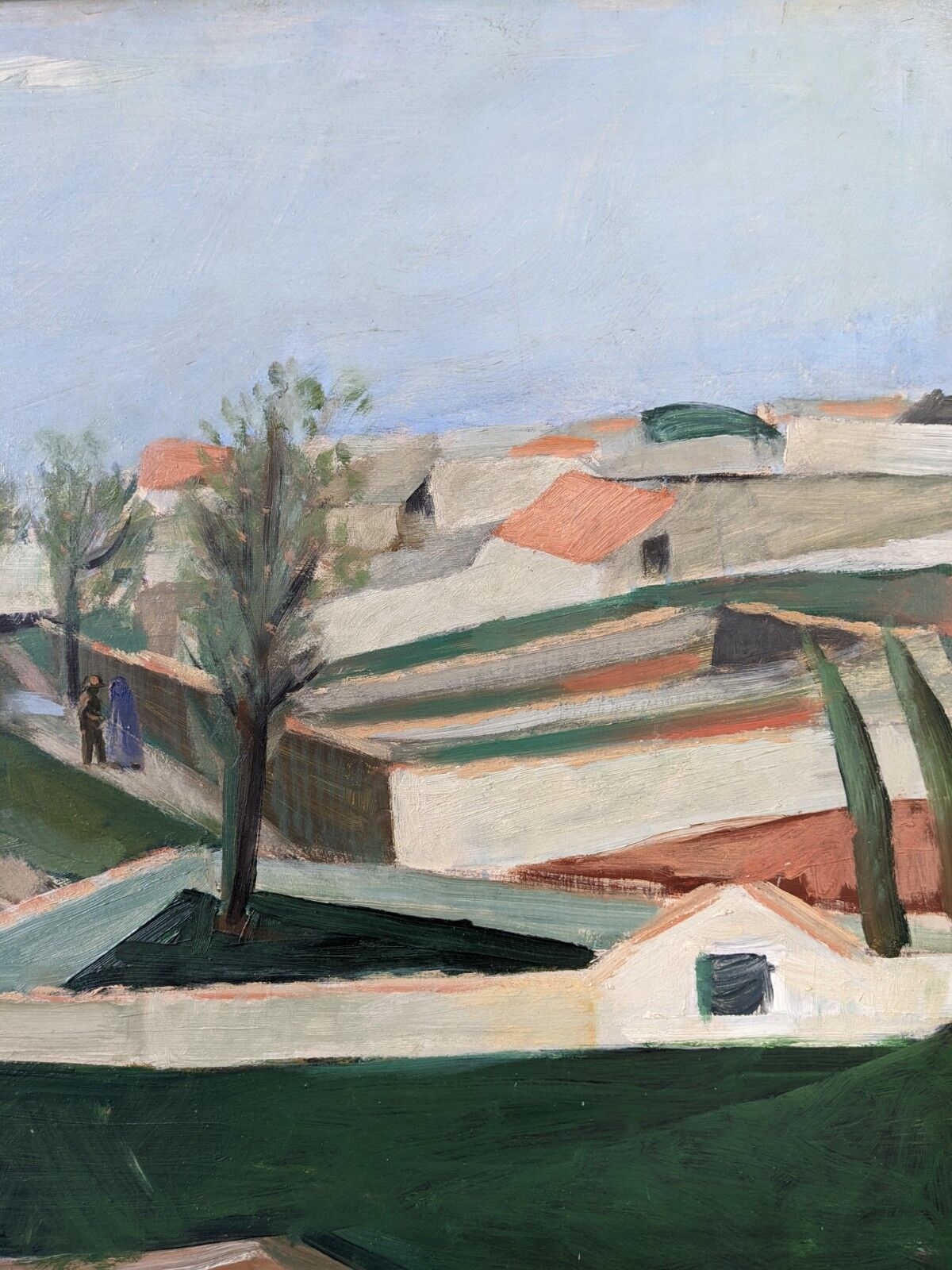 Mid-century modern swedish "slope" landscape, framed oil painting