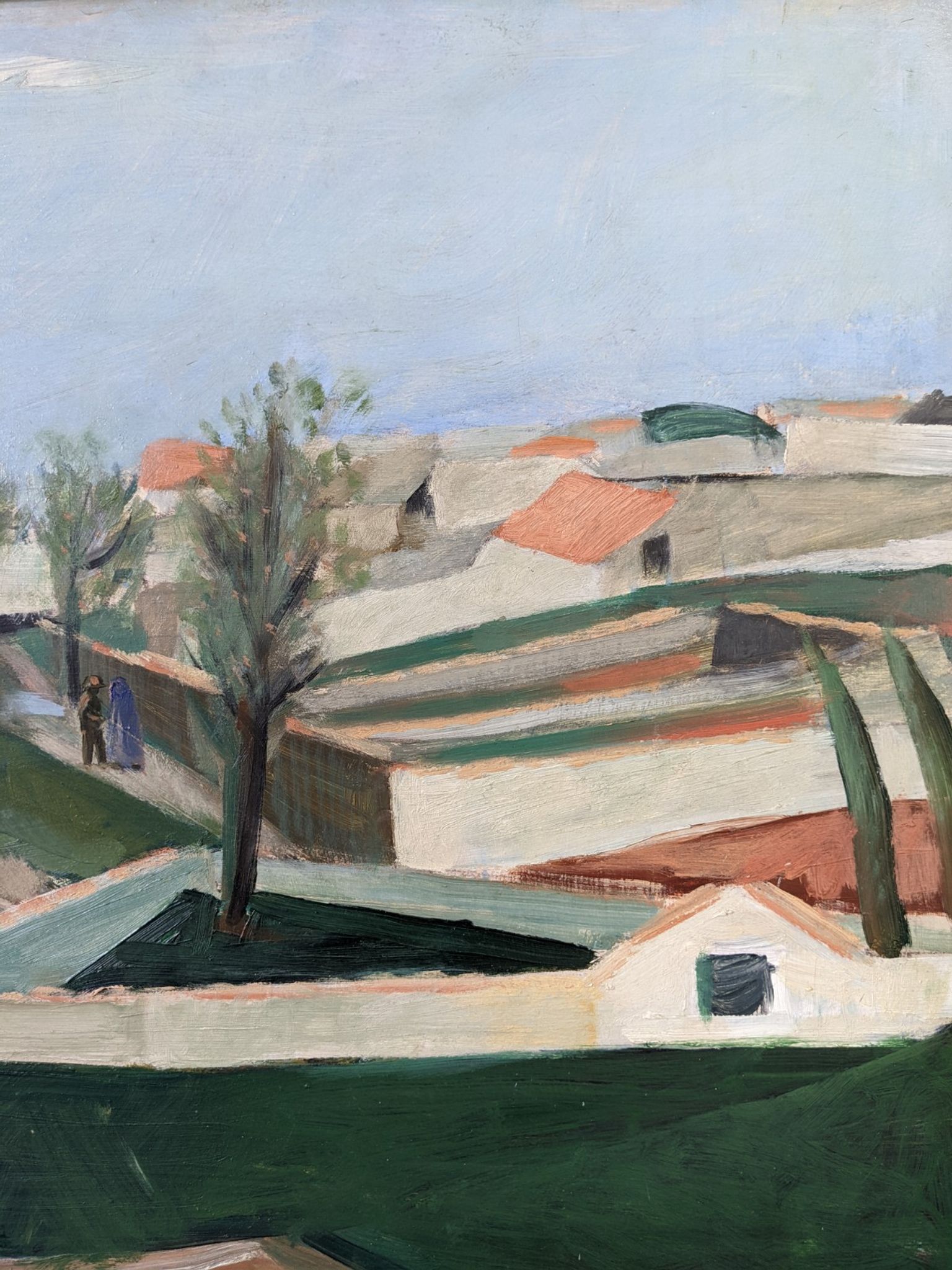 Mid-century modern swedish "slope" landscape, framed oil painting