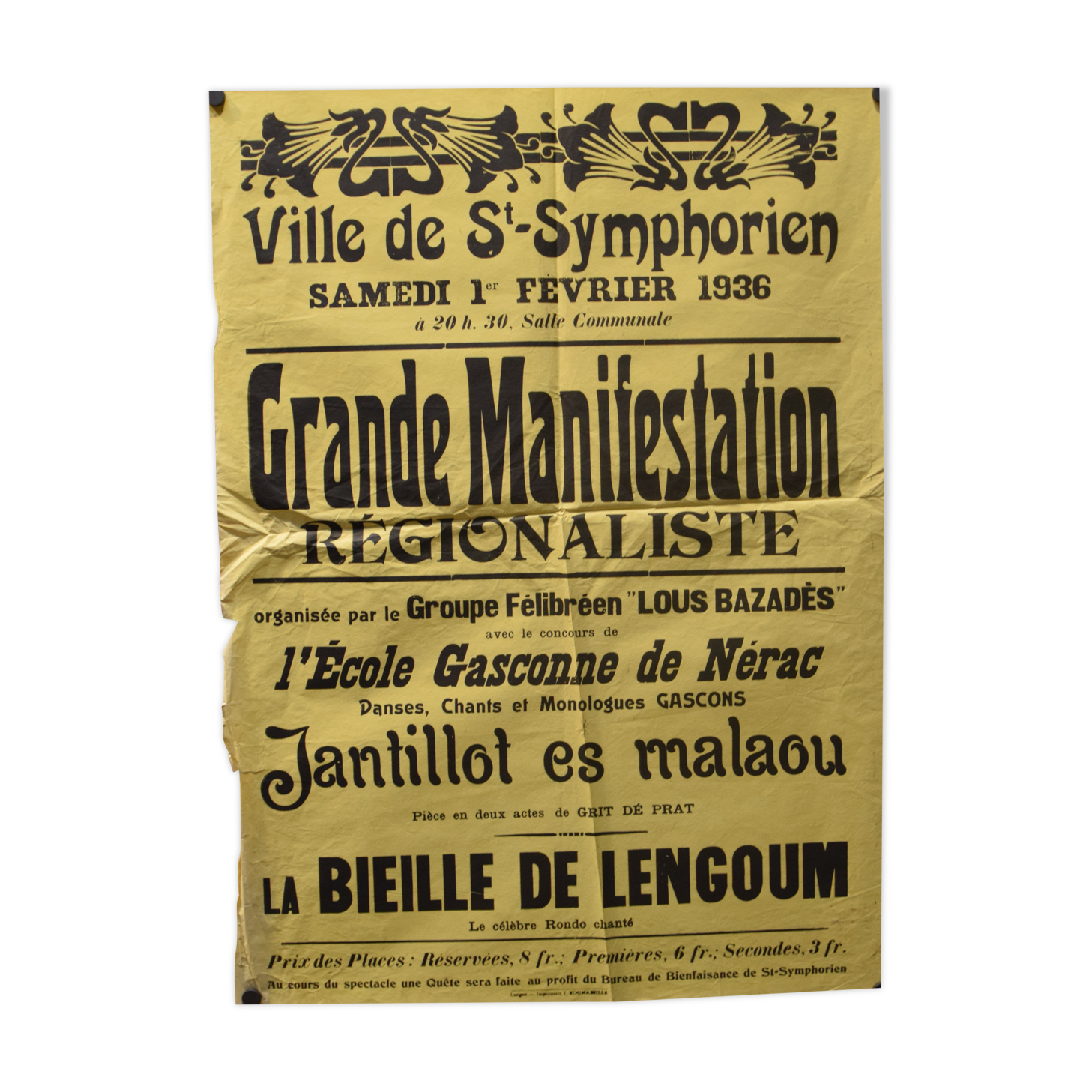 Poster "Great Regionalist Protest" - City of St-Symphorien - 1936