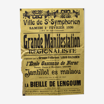 Poster "Great Regionalist Protest" - City of St-Symphorien - 1936