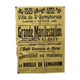 Affiche "Grande Manifestation Régionaliste" - Ville de St-Symphorien - 1936