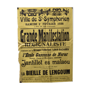 Poster "Great Regionalist Protest" - City of St-Symphorien - 1936