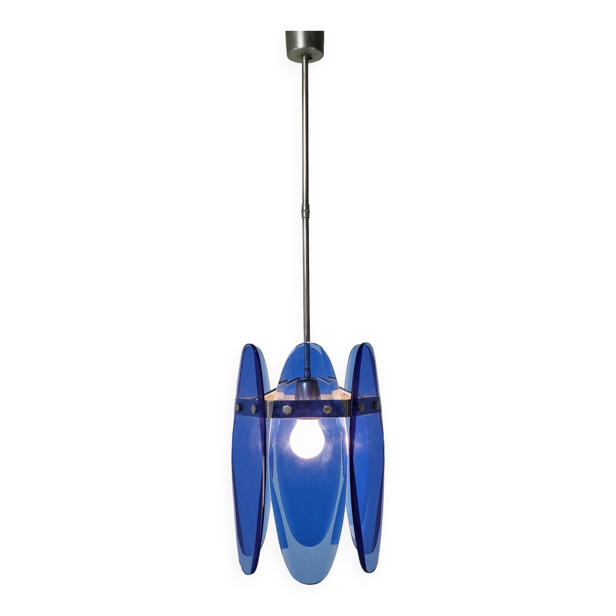 Blue Glass Chandelier or Pendant by Veca, Italy 1970's