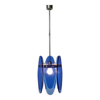 Lustre ou pendentif en verre bleu par Veca, Italie Années 1970