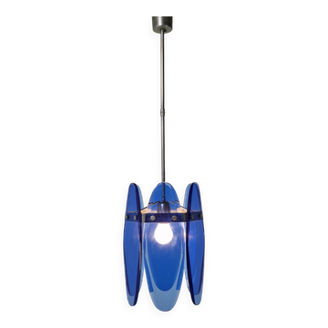 Lustre ou pendentif en verre bleu par Veca, Italie Années 1970