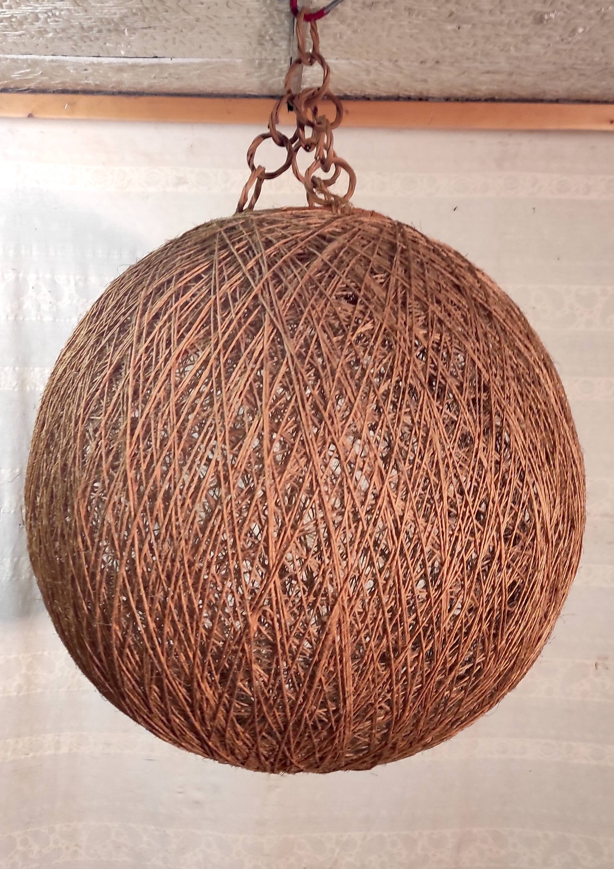 XL lampshade ball in hemp rope and rattan - 1970s