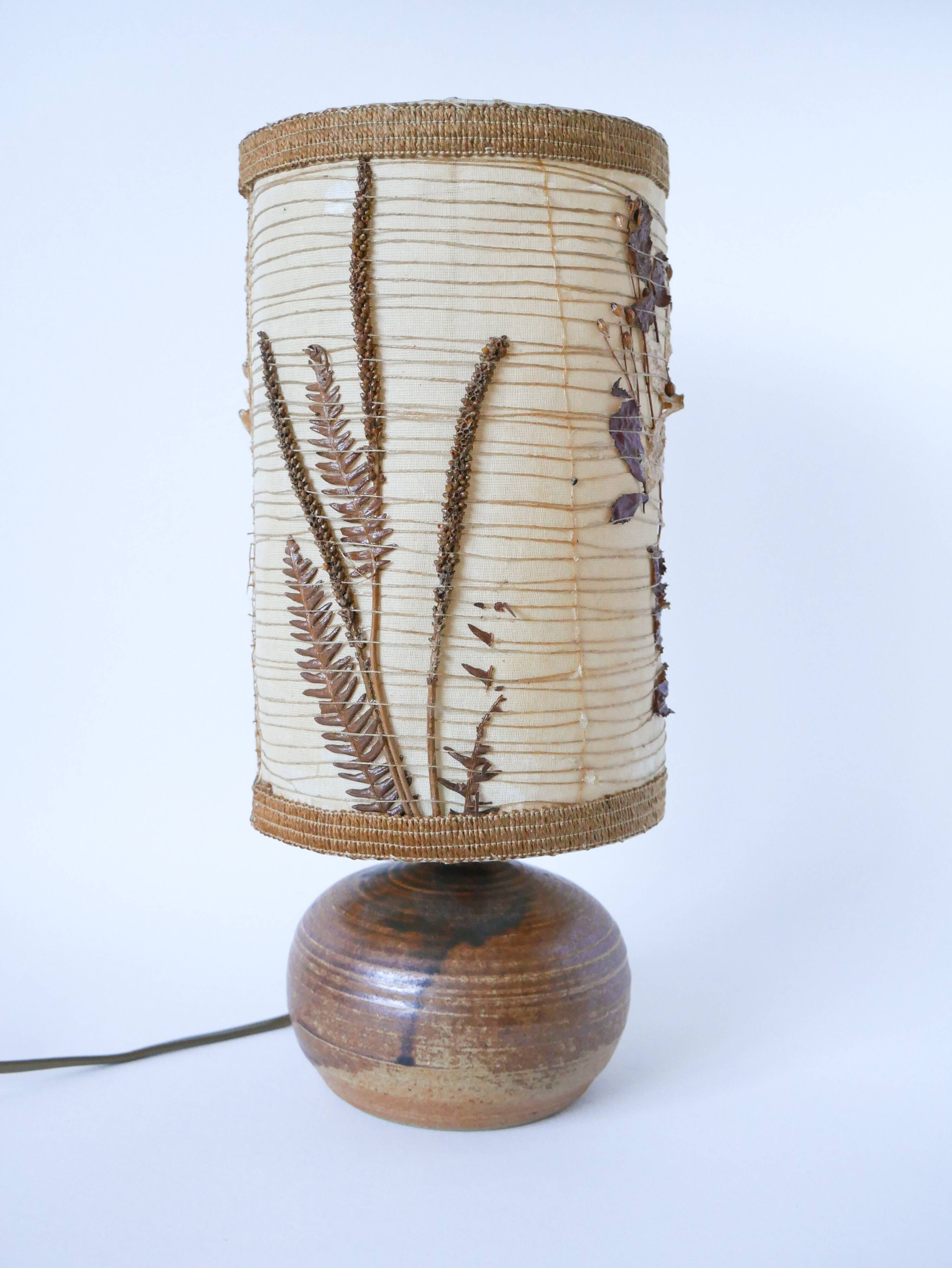 Sandstone lamp with dried flower lampshade, 1970