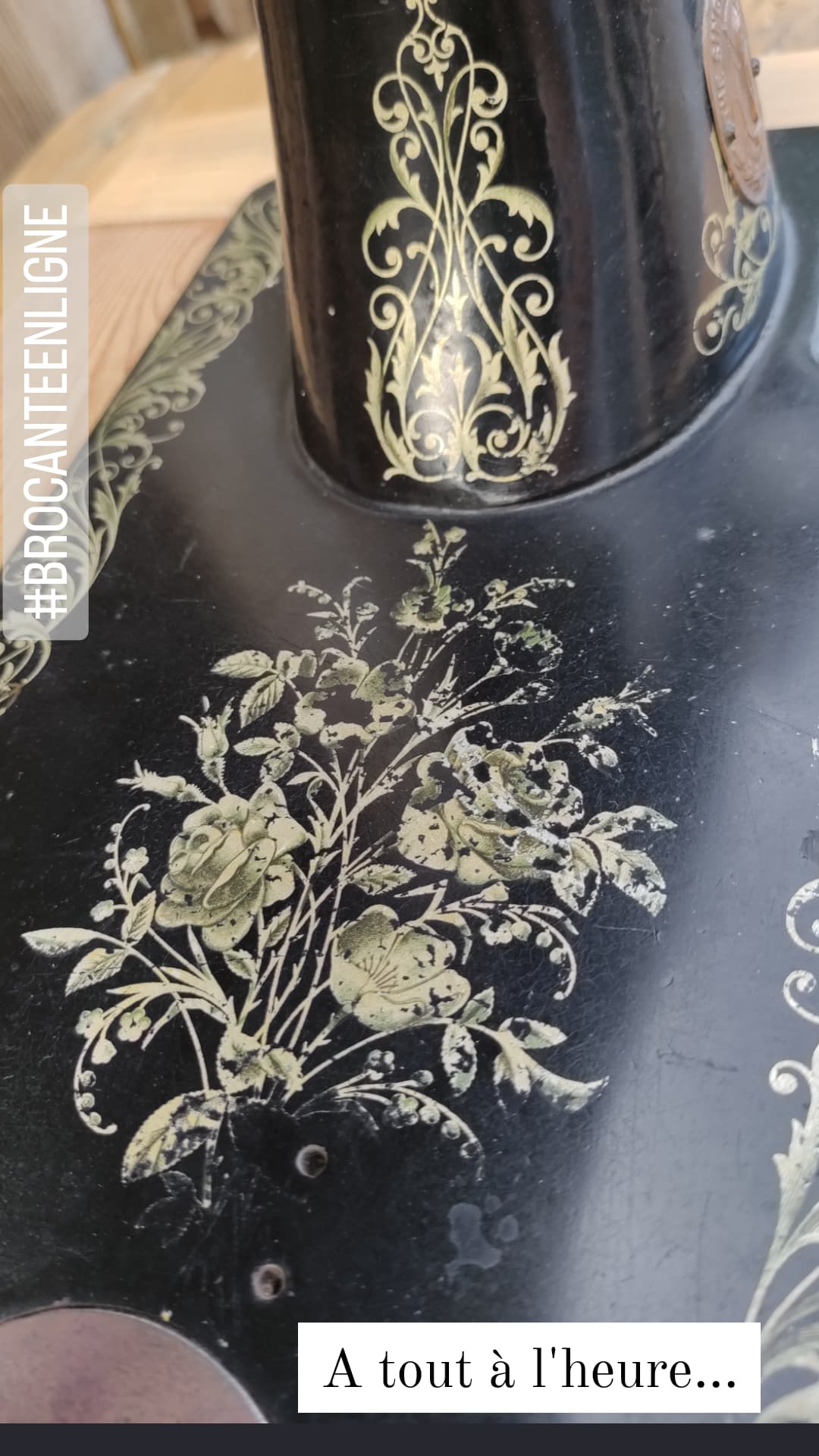 Old Singer sewing machine on pedestal