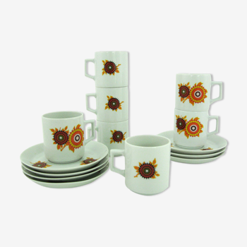 Tasses à café en porcelaine - décor floral rosace orange et jaune - Winterling Bavaria Germany