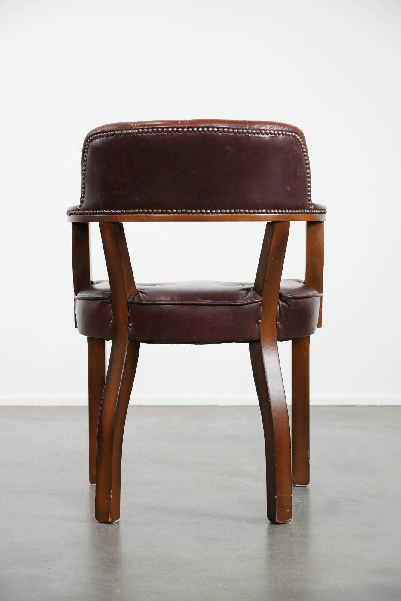 Brown cowhide leather Chesterfield desk/dining/side chair in English style
