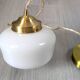 Antique opaline and brass pendant light – vintage globe 15 cm