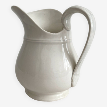 Antique white pitcher pitcher made of opaque iron from Sarreguemines