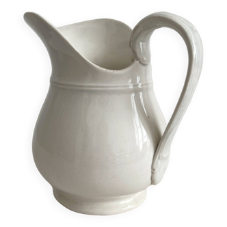 Old white pitcher jug opaque iron earth from Sarreguemines