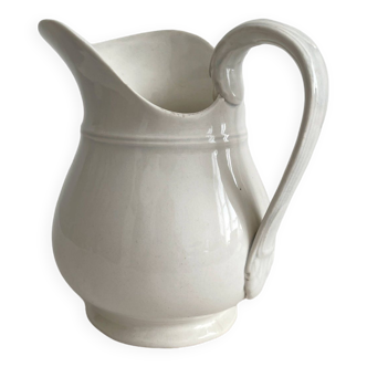 Antique white pitcher pitcher made of opaque iron from Sarreguemines